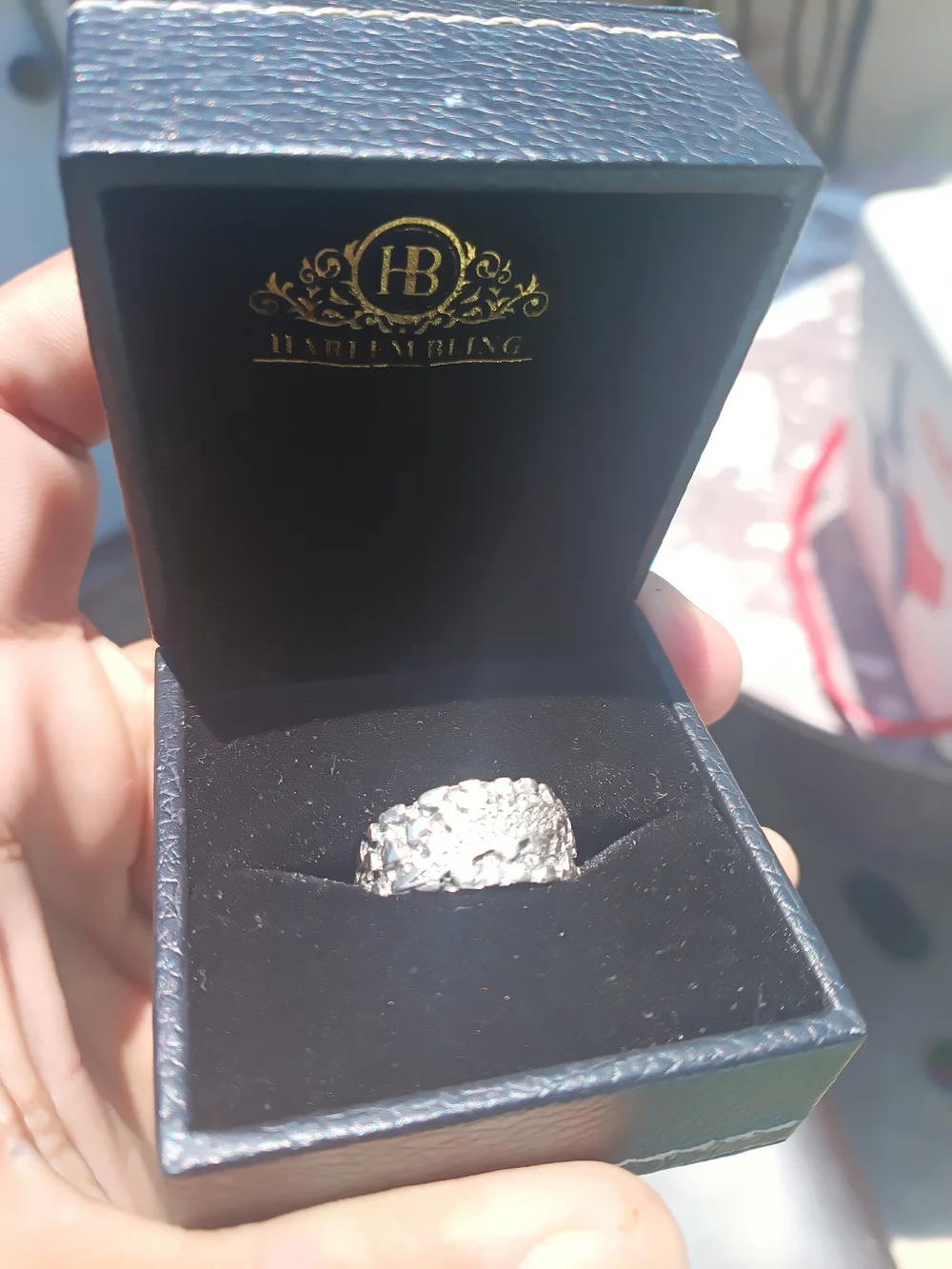 Sterling Silver Natural Diamond Nugget Ring